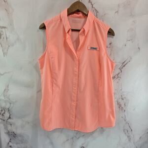 Columbia Tank Top Womens Large Pink Neon Snap Button Up Vented PFG
